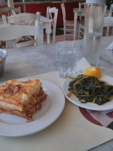 Pastitsio and greens